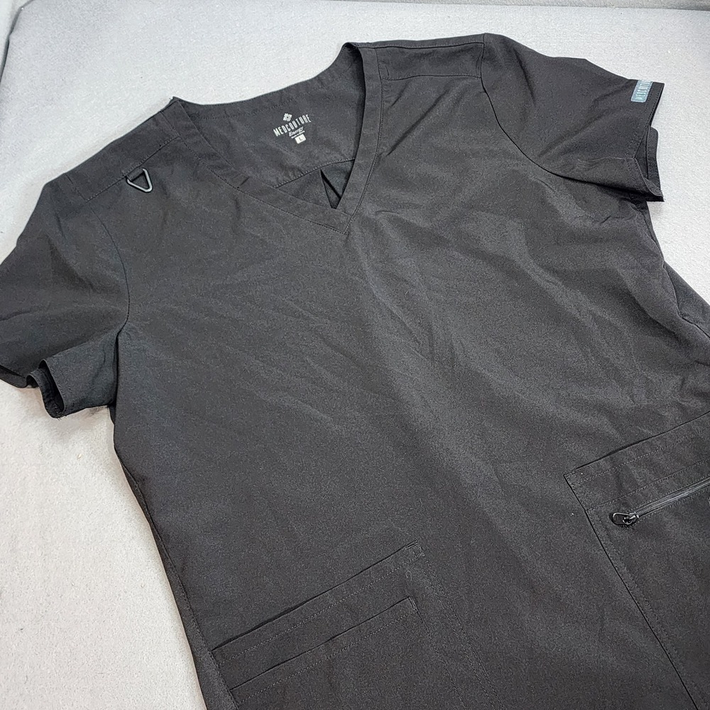 Med Couture Energy Scrub Top Black V-Neck Performance Stretch Women Large 8478